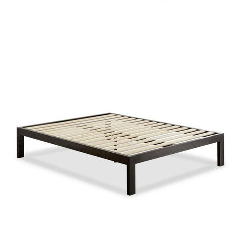 Fast Furnishings Full Modern Black Metal Platform Bed Frame with Wood Slats