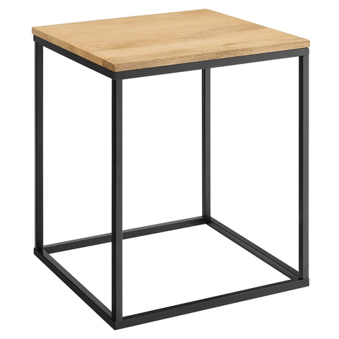 Modway Zora Modern Wood Metal Square Side Table in Oak - Industrial Rustic End Table with Metal Base - Small Square Accent Table or Bedside Table - Plant Stand Indoor