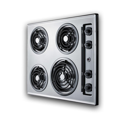Summit 24" 4 Burner Electric Cooktop. 230 Volt Coil Electric Cooktop, Stainless Steel Look- ZEL03