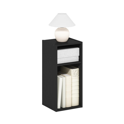 Furinno Fulda Book Shelf, 2-Tier Narrow Bookshelf, Bookcase with 10-in Width Storage Shelf, 9.3 x 9.8 x 21.2, for Living Room, Bedroom, Home Office, Blackwood