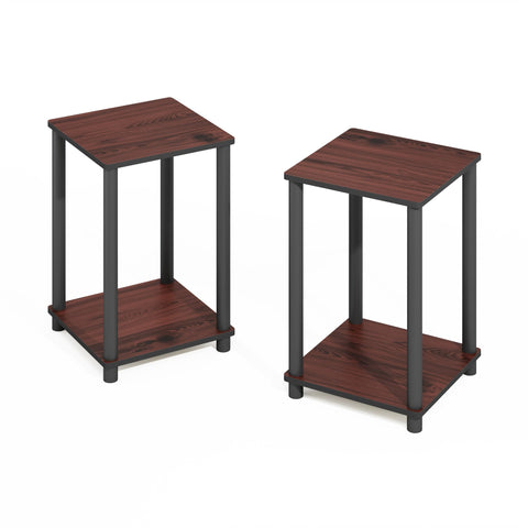 Furinno Turn-N-Tube Set of 2, 2-Tier Book Shelf with Open Shelf, Stackable Bookshelf, Toolless Bookcase with Easy Assembly, 13.4 x 13.4 x 20, for Living Room, Bedroom, Home Office, Dark Cherry/Black