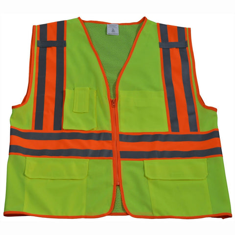 Petra Roc LV2-FSMBCB2-S/M ANSI Class 2 Lime Solid Front & Mesh Back Surveyors Safety Vest, Small/Medium, Lime Solid/Mesh Back