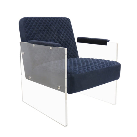 Pasargad Home Tribecca Collection Acrylic Base with Velvet Upholstered Accentchair, Navy