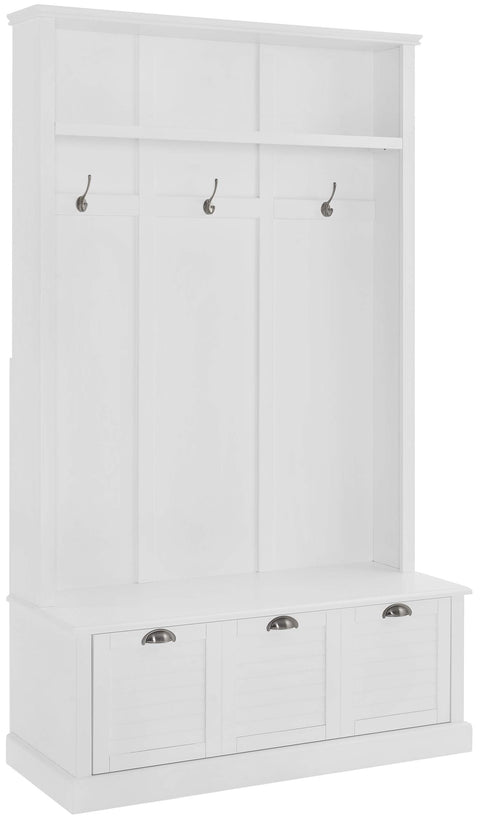 Crosley Furniture Ellison Hall Tree with Storage Bench and Coat Rack Hooks for Hanging, White
