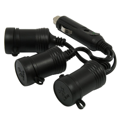 RoadPro 12V 3 Outlet Platinum Series Cigarette Lighter Adapter with Short Cord