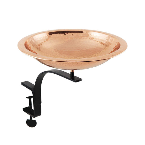 Achla Designs BBHC-01T-RM Hammered Rail Mount Bracket Birdbath, Polished Copper Plated, Black
