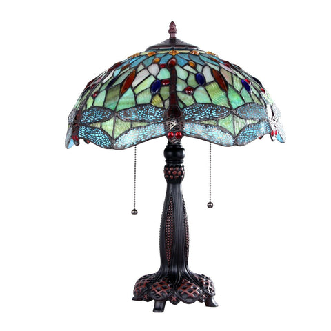 Chloe Lighting Empress Dragonfly Tiffany-Style Dark Bronze 2 Light Table Lamp 16" Wide, Multicolor