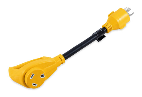 Camco Power Grip Heavy Duty 12" 30 Amp Locking 4-Prong Male / 30Amp Standard Female Generator Adapter, Yellow (55382)