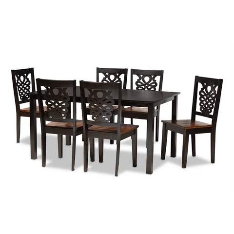 Baxton Studio Luisa Two-Tone Brown Finished Wood 7-Piece Dining Set