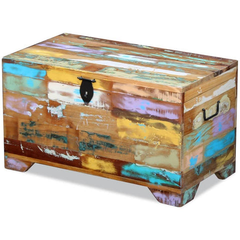 vidaXL Reclaimed Wood Storage Chest - Multicolor Vintage Entryway Trunk, Handmade Bench/Table for Living Room/Side/Coffee Use