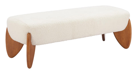Zuo Charm Bench Ivory, White Bench, Modern Style, Textured Weave, Seats up to 2, Rubberwood, Indoor Living, 50" W x 18.3" D x 17.7" H