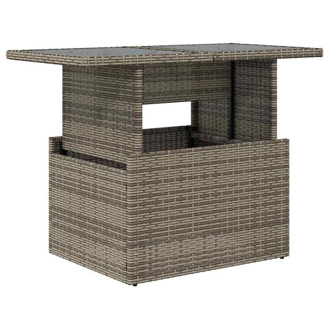 vidaXL Grey Rectangular Garden Table with Glass Top | Height Adjustable Durable PE Rattan Modern Design Perfect for Outdoor Gatherings Suitable Balcony Dining Patio Furniture Poly