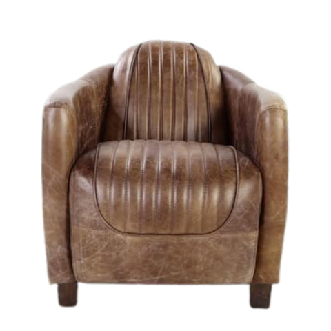 Oakestry Brancaster Chair Retro Brown Top Grain Leather Aluminum Frame Modern Industrial Accent Seating Comfortable Durable Stylish Contemporary Living Room Office Lounge Premium Home Décor Furniture