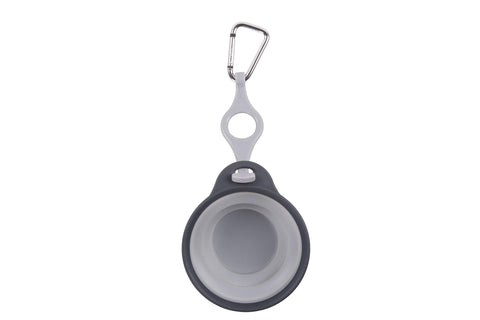 Dexas Pets Collapsible Travel Pet Cup with Bottle Holder and Carabiner, Light Gray