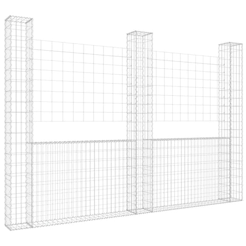 vidaXL U-Shaped Gabion Basket with Posts, Silver Iron Construction, 102.4"x7.9"x78.7", Weather- & Proof, Ideal for Garden Projects, Easy Assembly Required