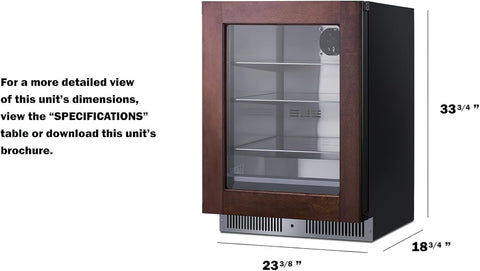 Summit 24 Inch Beverage Refrigerator with Glass Door, 3.5 Cu.ft., Shallow Depth Undercounter, Commercially Approved- SDHG2443PNR (RHD, Panel Ready) (Panel not included)