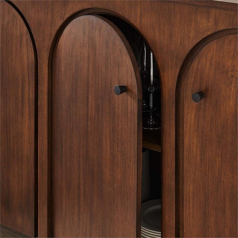 Modway Appia 71 Inch 4 Door Storage Cabinet in Walnut Wood Veneer - Arched Door Accent Credenza -Modern Sideboard - Adjustable Shelf Buffet - Mid-Century Storage Furniture - Console TV Stand