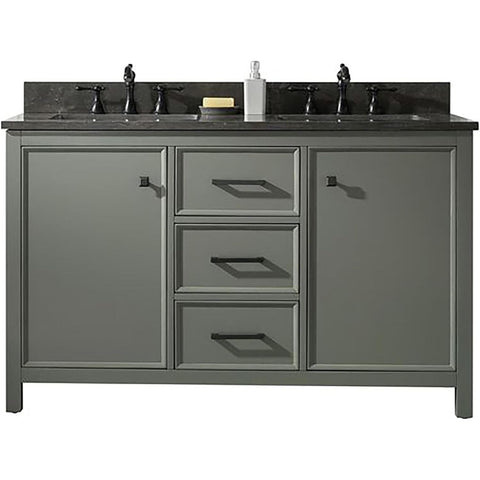 Legion Furniture Indoor Bathroom Home Decorative 54" Pewter Green Finish Double Sink Vanity Cabinet with Blue Lime Stone Top