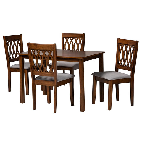 Baxton Studio Florencia 43.31-inch W Dining Set, Grey/Walnut Brown, 5-Piece