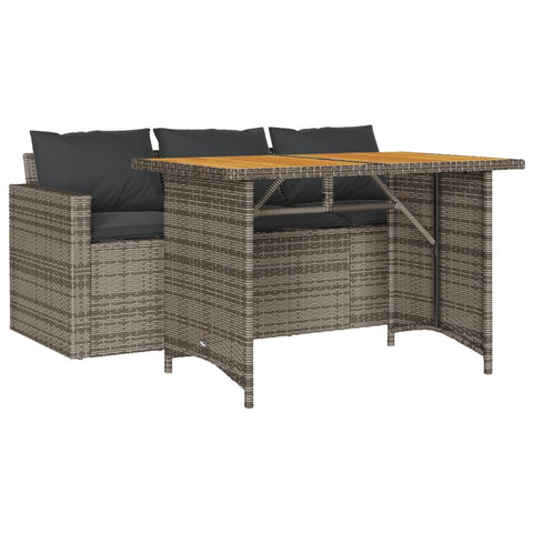 vidaXL Patio Dining Set with Cushions - 2 Piece Gray Poly Rattan & Acacia Wood Table - Comfortable Seating & Removable Covers - Perfect for Garden, Backyard, or Patio