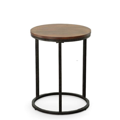 Orson 18 in Round Thick Top Accent Table - Chestnut/Industrial
