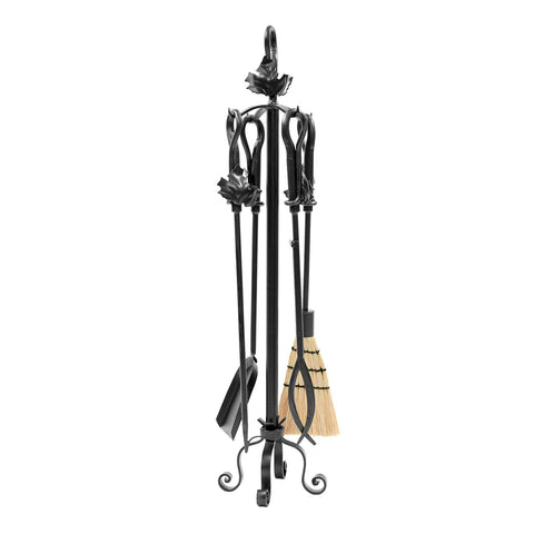 Minuteman International Maple Leaf 5-piece Wrought Iron Fireplace Tool Set, Graphite