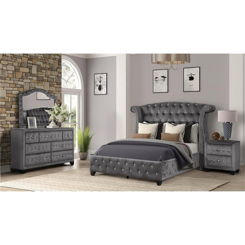 Matrix Furniture Group Sophia Full 4 Pc Bedroom Set in Color Gray Made with Wood