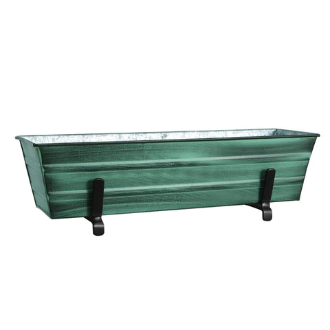 Oakestry Small Green Flower Planter with Brackets for Railing Mount Outdoor Container Balcony Deck Garden Display for Blooms Herbs Greenery Home Accent