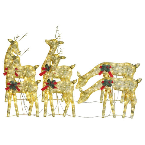 'vidaXL Christmas Reindeer 6-Piece Set- Gold Warm White Mesh Outdoor/Indoor Lights, Energy-Saving LEDs with 8 Lighting Effects, Simple Assembly