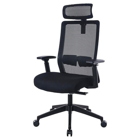 Oakestry Black Ergonomic Mesh Task Chair with Adjustable Headrest 25W x 27D x 51.5H Breathable Mesh Backrest Molded Foam Seat Synchro Tilt Mechanism 4 Lockable Reclining Positions Seat Depth Slider