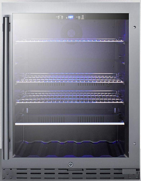 Summit Appliance ALBV2466CSS 24" Wide Built-In Beverage Cooler, ADA Compliant; 4.2 cu.ft.; Automatic Defrost; Digital Control Panel; Glass Door; Adjustable Shelving; Interior Lighting