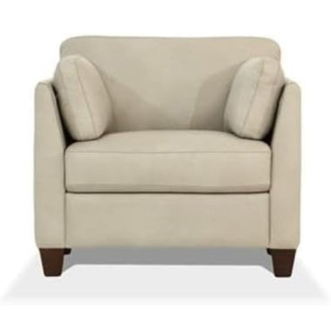 Oakestry Matias Leather Accent Chair Dusty White Upholstered Armchair Modern Living Room Seating Tufted Cushion Contemporary Lounge Chair Solid Wood Frame Stylish Home Furniture Comfort Design