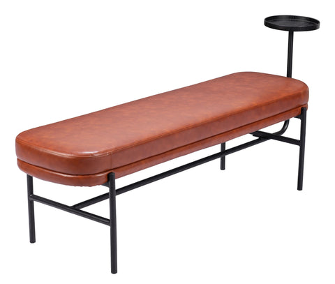 Zuo Ploce Bench Brown, Brown Bench, Modern Style, Faux Leather, Seats up to 2, Plywood, Indoor Living, 62.2" W x 17.1" D x 26.6" H