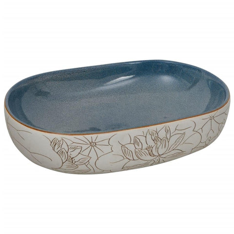 vidaXL Sand and Blue Ceramic Countertop Basin Oval Wash Bowl - Decorative, Durable - Bathroom/Washroom/Powder Room