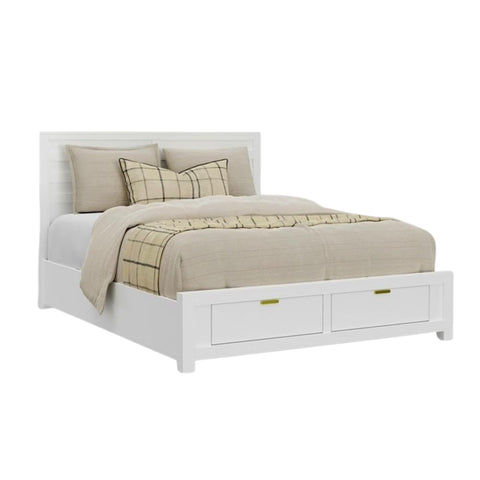 Oakestry Carmel California King Storage Bed White Finish Solid Wood Platform Bed Storage Drawers Under Bed Spacious Durable Stylish Elegant Contemporary Bedroom Furniture Organizer Bedframe