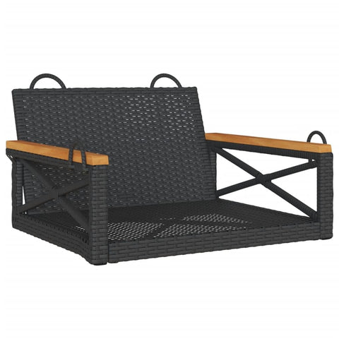 vidaXL Black Poly Rattan Patio Swing Bench - Garden Hammock Chair - Outdoor Seat 24.8" x 24.4" x 15.7" - Durable & Weather- - Powder-Coated Steel Frame - Swing Function