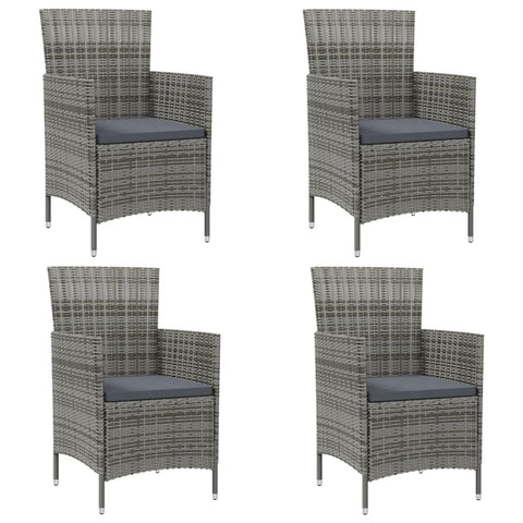 vidaXL Outdoor Patio Chairs with Cushions â€“ Set of 4, Powder-Coated Steel and Poly Rattan Construction, Gray with Dark Gray Cushions, Suitable for Garden Patio Use