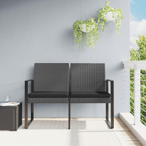 Oakestry 2 Seater Patio Bench with Cushions Dark Gray PP Rattan Outdoor Garden Seating Furniture Weather Resistant Durable Heavy Duty Modern Backyard Porch Deck Lawn