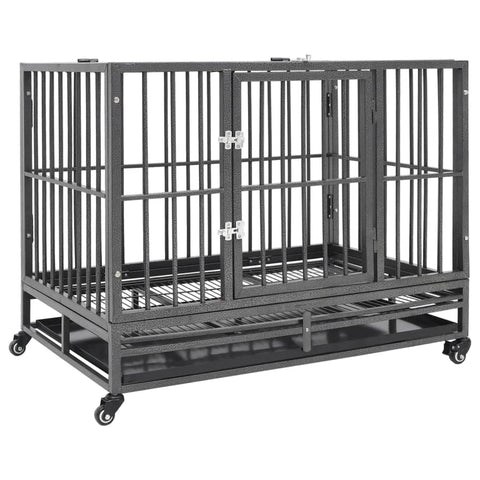 vidaXL Robust Steel Dog Cage with Wheels & Secure Latches - 36.2"x24.4"x29.9" - Suitable for Pets up to 60cm