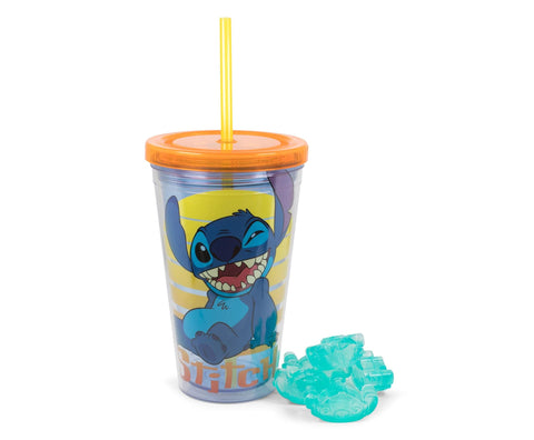 Disney Lilo & Stitch Carnival Cup With Reusable Straw, Leakproof Lid, Plastic Ice Cubes | Bpa-Free Plastic Tumbler, Tall Cold Cup | Novelty Drinkware For Home Kitchen | Holds 16 Ounces