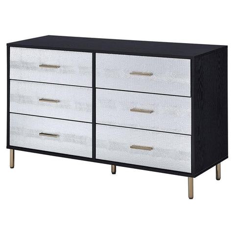 Acme Furniture 6 Drawers Wooden Dresser, Black, Silver and Gold