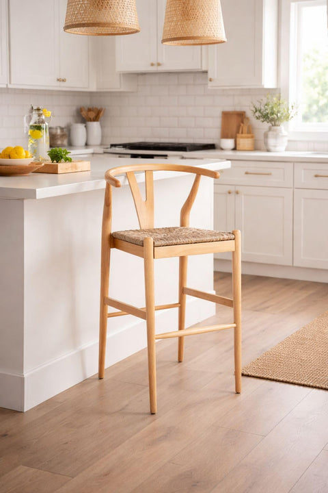 Wishbone Bar Height Kitchen Bar Stool - Natural Finish