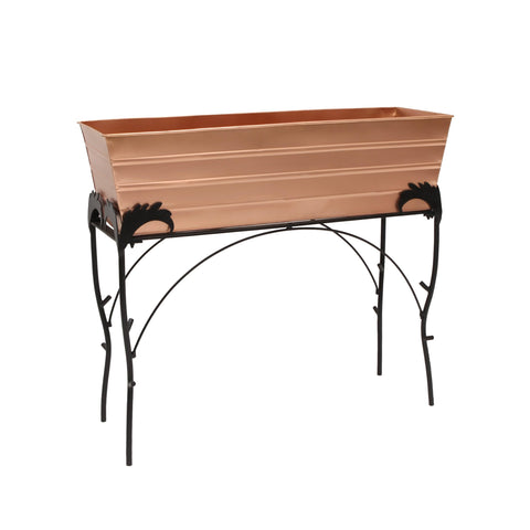 Overstock Achla Designs 30" H Rectangular Galvanized Steel Indoor Outdoor Large Flower Box w/Black Wrought Iron Flora Stand Copper Plated, Black Powdercoat