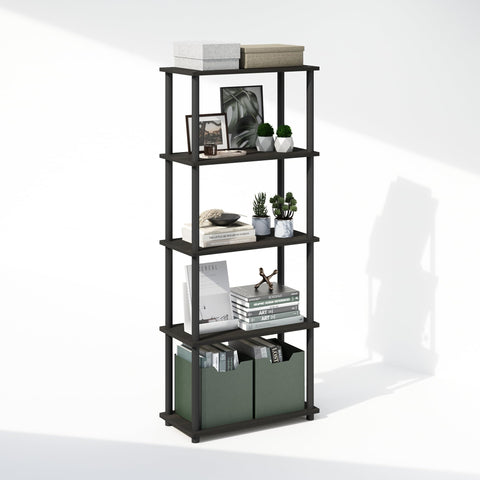 Furinno Turn-N-Tube Book Shelf, 5-Tier Bookshelf, Bookcase with Multipurpose Compact Display Rack, 11.6 x 23.6 x 57.4, for Living Room, Bedroom, Home Office, Espresso/Black