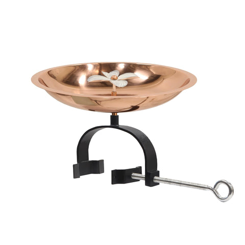 Achla Designs 15" L Round Copper Plated & Colored Patina Finish Stainless Steel Dogwood Birdbath w/Over Rail Bracket