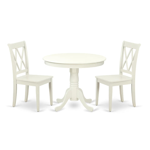 East West Furniture 5Pc Dining Set Includes a Round Dinette Table and Four Double X Back Microfiber Seat Kitchen Chairs, Linen White Finish