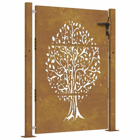 vidaXL Garden Gate, Locking Fence Gate, Hinged Gate for Patio Outdoor, Entrance Barrier Decorative Door, 39.4x59.1 Corten Steel Tree Design