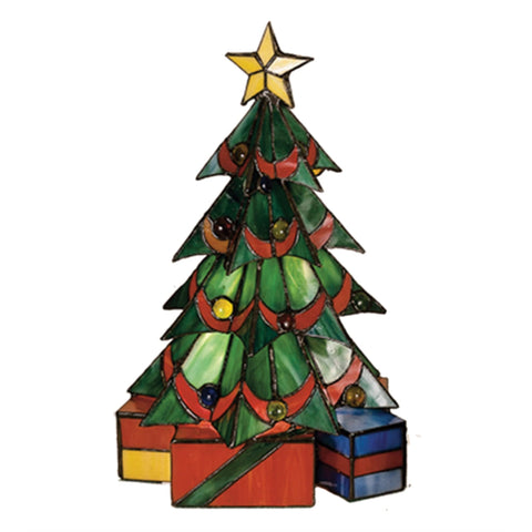 Meyda Tiffany 12961 Traditional Two Light Accent Lamp from Christmas Tree Collection in Bronze/Dark Finish, 10.00 inches, Green Flame