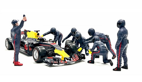 American Diorama Formula One F1 Pit Crew 7 Figure Set Team Blue Release III for 1/18 Scale Models