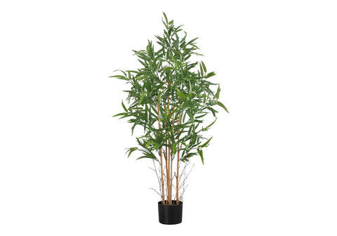 Monarch Specialties I 9563 Artificial Plant, 50" Tall, Bamboo Tree, Indoor, Faux, Fake, Floor, Greenery, Potted, Decorative, Green Leaves, Black Pot